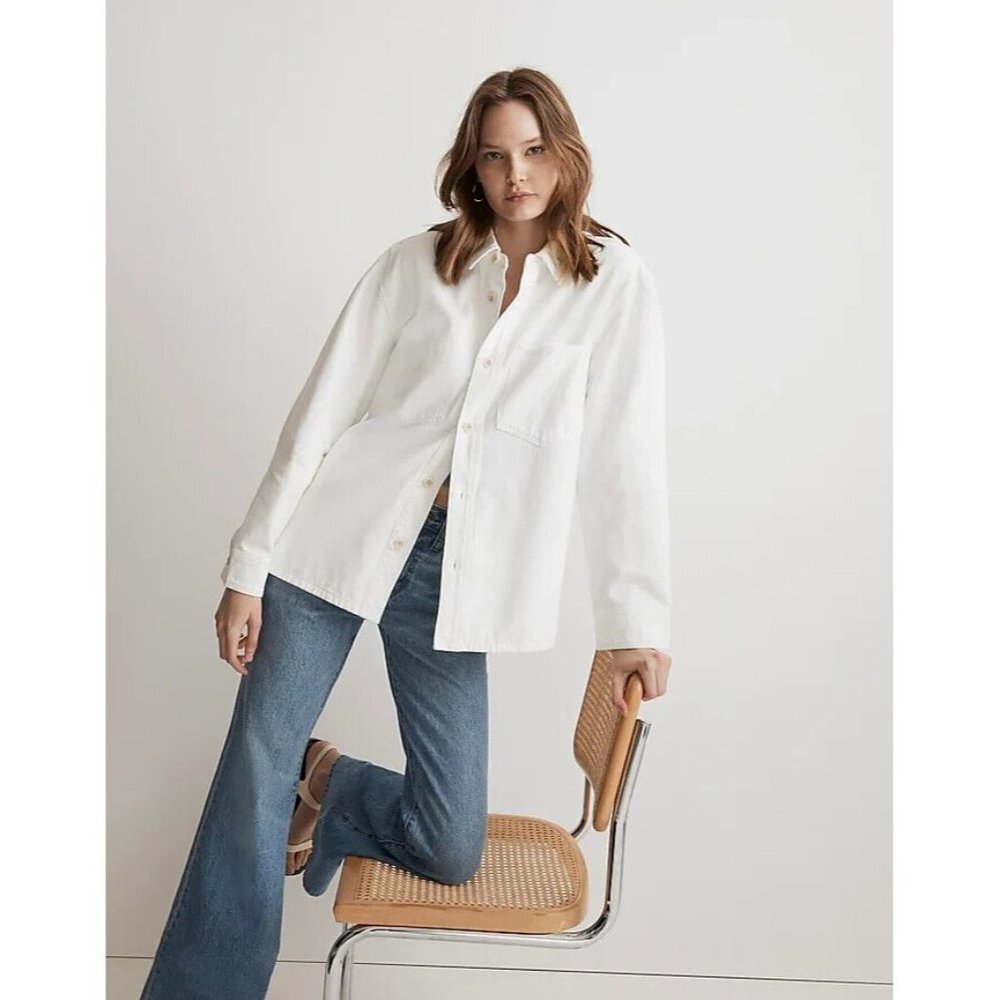 Madewell Womens Denim Chore Shirt Jacket in Tile White Size‎ XL